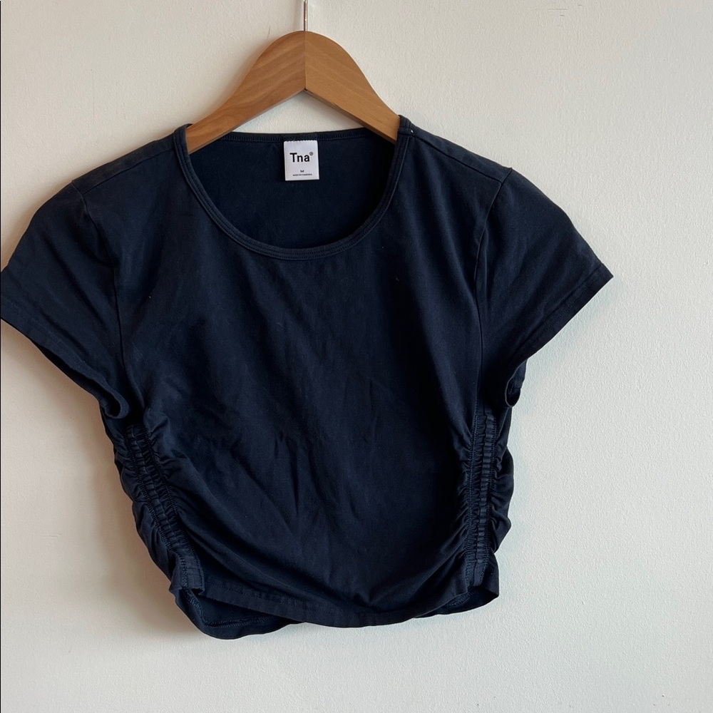 TNA Navy Ruched Crop Top